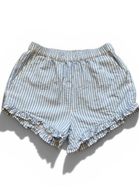 Crewcuts | Blue and White Striped Ruffle-Hem High Waist Shorts | Size 8
